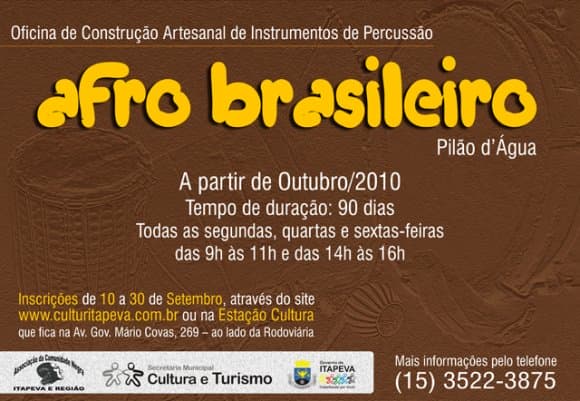 Oficina Artesanal de Percussão Afro Brasileiro vai começar dia 27
