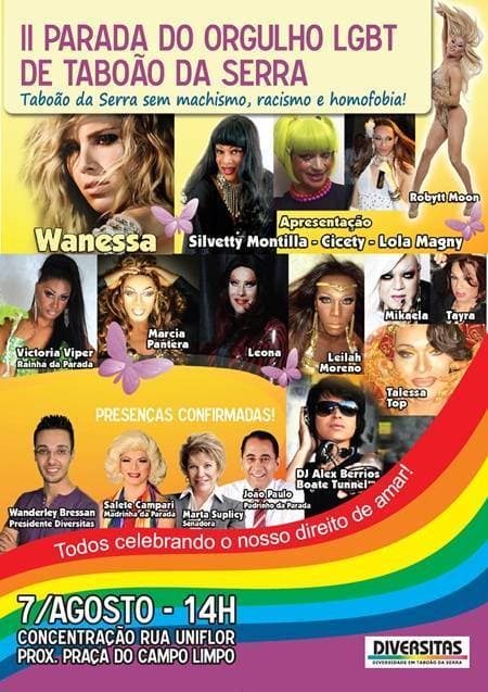 Taboão realiza 2ª Parada Gay dia 7 de agosto com show de Wanessa Camargo