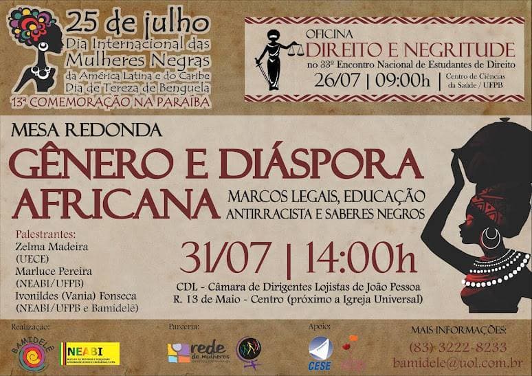 Bamidelê convida: Debate em João Pessoa/PB: Gênero e Diáspora Africana