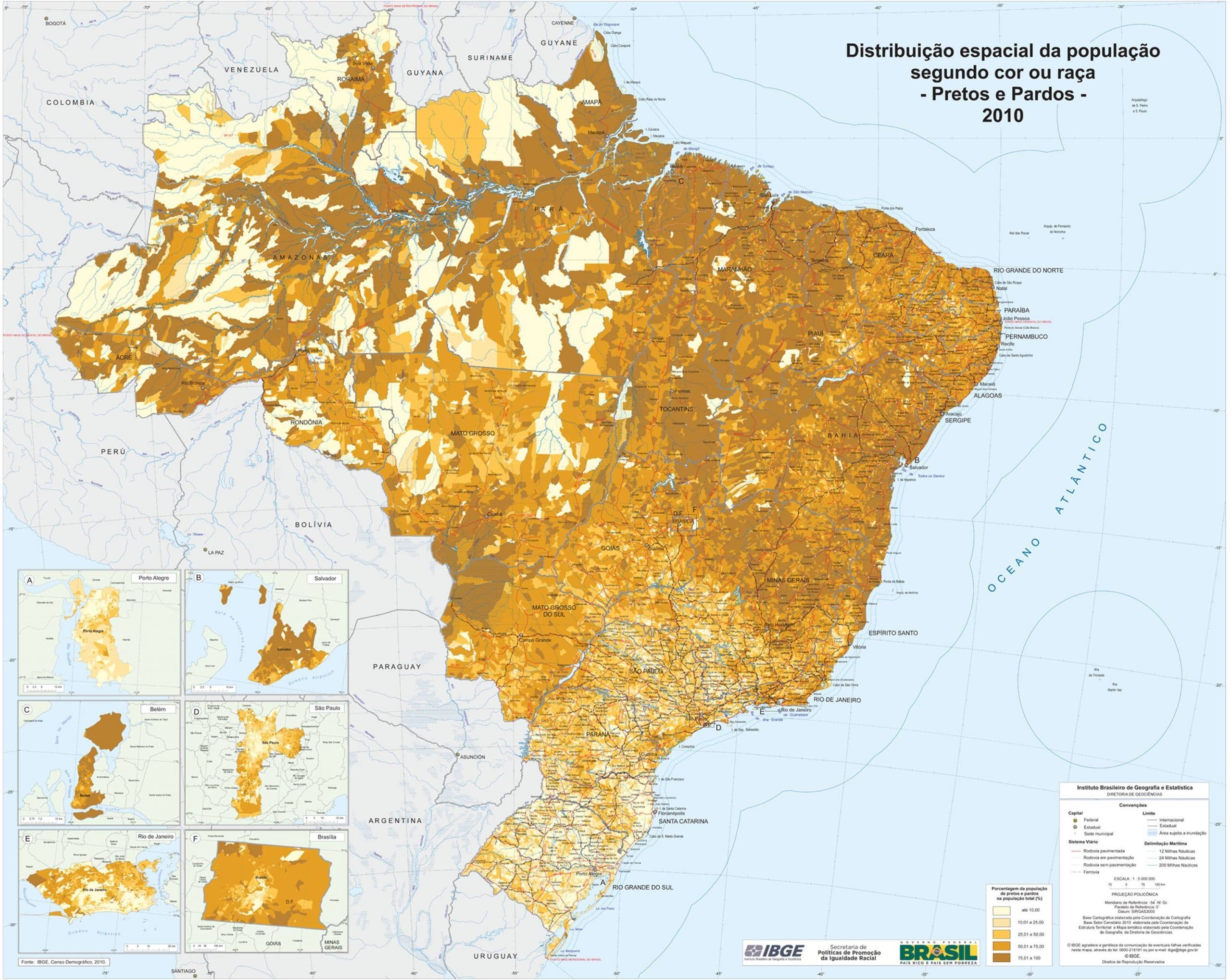 IBGE mapeia a distribuição da população de pretos e pardos – Baixe o mapa