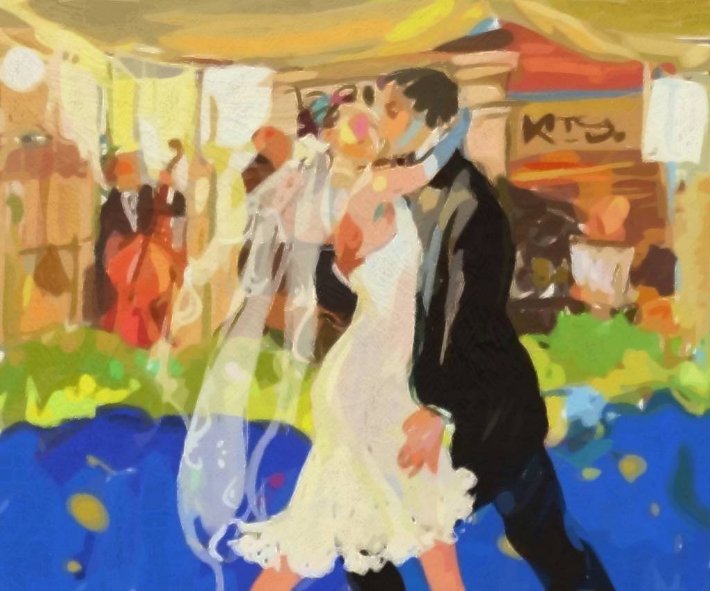 Bride-and-groom-kissing-on-the-dance-floor-pop-art-painting-30 wallpaper