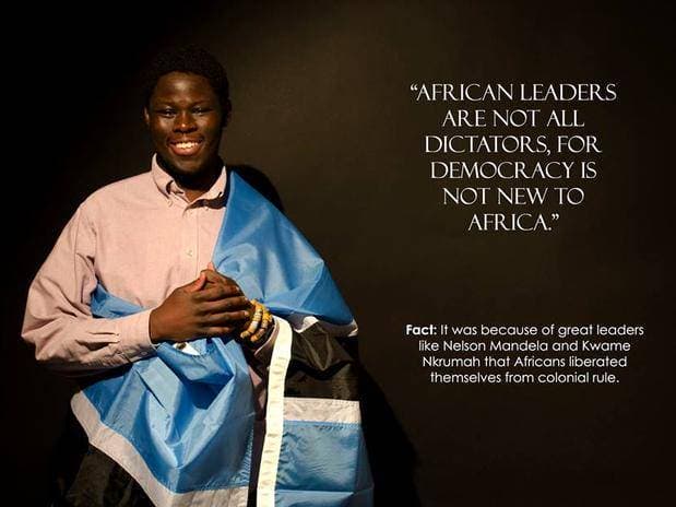 "Os líderes africanos não são todos ditadores, e demoracracia não é nova para África", diz a mensagem, relembrando líderes como Nelson Mandela e Kwame Nkrumah