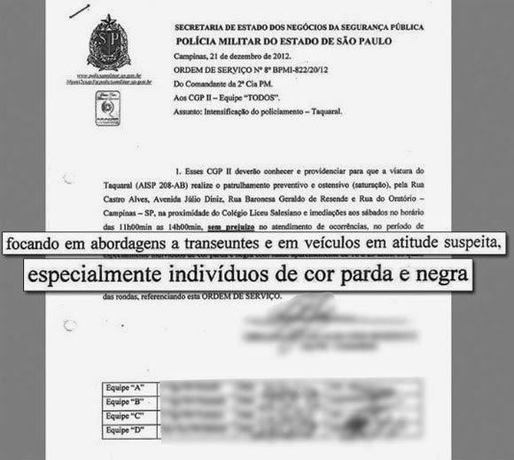 Documento da Polícia Militar de São Paulo Revela o Racismo Presente na Instituição policial.