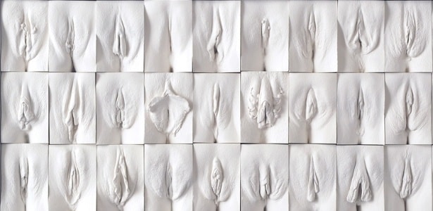 Parte do "Great Wall of Vagina" (grande mural da vagina, em tradução livre), de Jamie McCartney, que estampou 400 vaginas esculpidas em gesso
