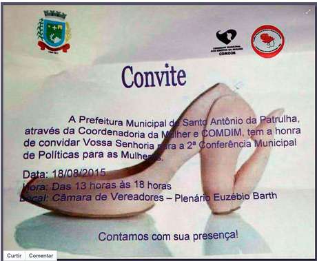 Prefeitura de Santo Antonio da Patrulha faz convite sexista para Conferência de Política para Mulheres