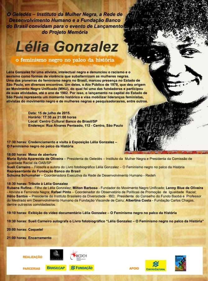 Convite – Tributo à Lelia Gonzalez no Centro Cultural Banco do Brasil/São Paulo – 15 de julho de 2015