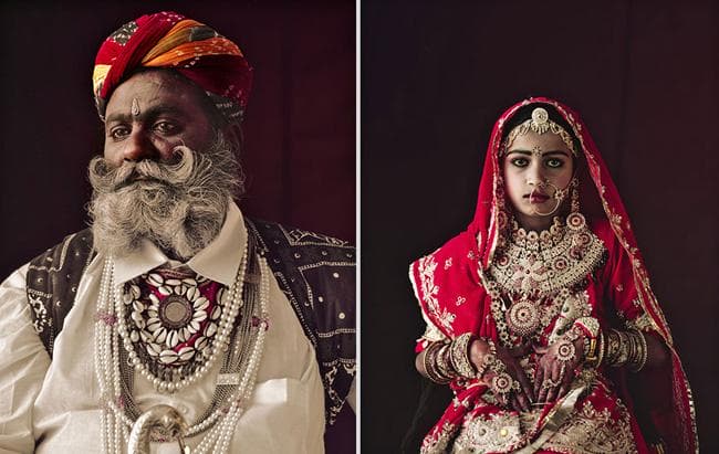 Homem e jovem mulher da tribo Rabari, Gujarat, Índia