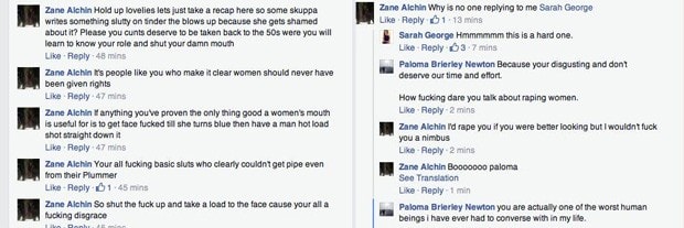 Um dos defensores de Hall ameaça as amigas de Melville de estupro (Foto: Reprodução/Facebook/Paloma Brierley Newton)