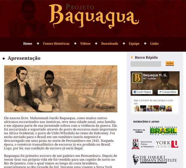 Projeto tenta resgatar memória da vida de Mahommah Baquaqua, que foi escravizado no Brasil no século XIX (Foto: Reprodução/Projeto Baquaqua)