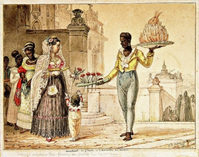 1829: o vendedor de flores e os escravos alinhados