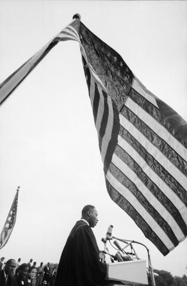 Rev. Martin Luther King Jr. speaking at 'Prayer Pilgrimage for Freedom' at Lincoln Memorial.