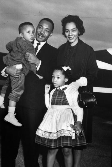 Civil Rights ldr. Dr. Martin Luther King Jr. holding his son Martin III as his daughter Bernice and wife Coretta greet him at the airport upon his release from Georgia State prison after incarceration for leading boycotts. (Photo by Donald Uhrbrock/The LIFE Images Collection/Getty Images)