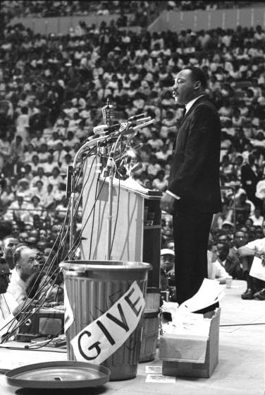 Reverend Martin Luther King Jr. (R) addressing rally. (Photo by Francis Miller/The LIFE Picture Collection/Getty Images)