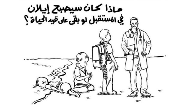 Cartunista jordaniano Osama Hajjaj retratou garoto de maneira positiva