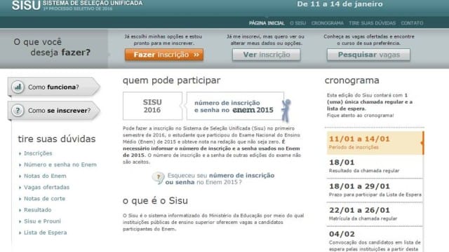 Sisu abriu as inscrições nesta segunda e prazo vai até o dia 14 Foto: Reprodução do site do Sisu Leia mais: http://extra.globo.com/noticias/brasil/sisu-abre-inscricoes-de-228-mil-vagas-para-131-universidades-18447619.html#ixzz3wxCXCwNs