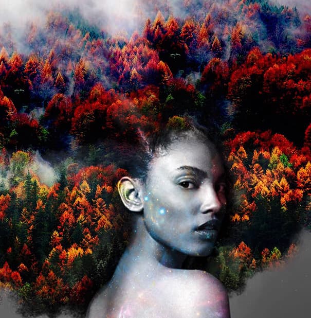 Artista transforma cabelo afro em floresta para criar Mãe Natureza negra