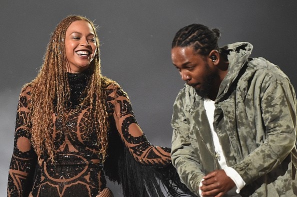 LOS ANGELES, CA - JUNE 26: Recording artists Beyonce (L) and Kendrick Lamar perform onstage during the 2016 BET Awards at the Microsoft Theater on June 26, 2016 in Los Angeles, California. (Photo by Paras Griffin/BET/Getty Images for BET)