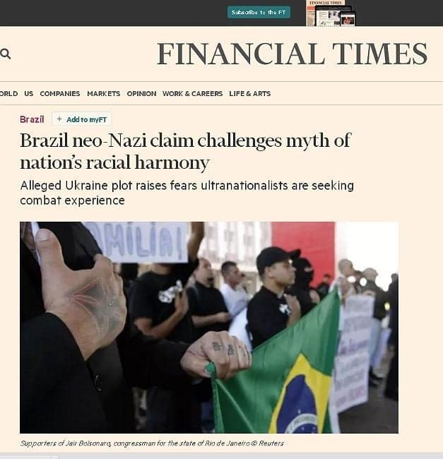 ‘Financial Times’: Grupos neonazistas desafiam o mito de democracia racial no Brasil