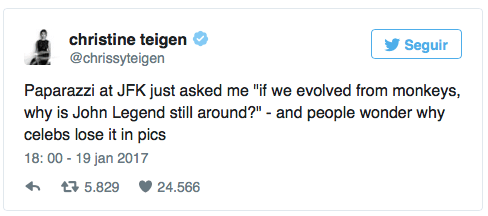 Chrissy Teigen diz que John Legend foi chamado de macaco por fotógrafo -  Quem