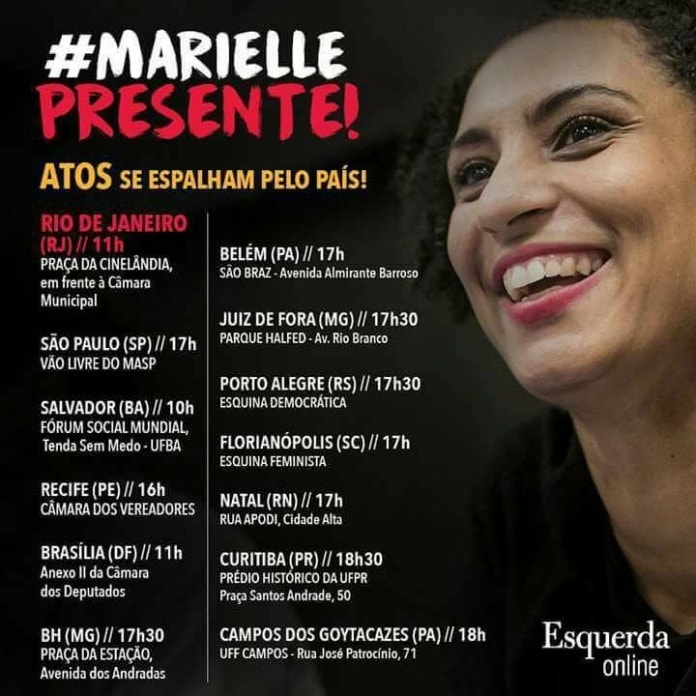 Acompanhe mobilizações pelo país contra o assassinato de #MariellePresente