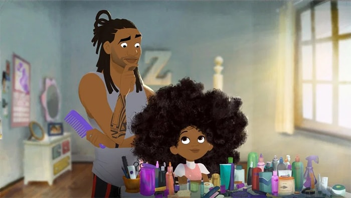 Animação fofa mostra um pai afro-americano aprendendo a pentear o cabelo da filha pela primeira vez