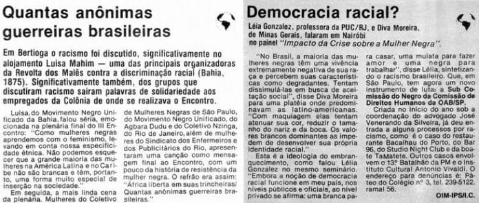 Matéria do Jornal Mulherio, "Quantas anônimas guerreira brasileiras"