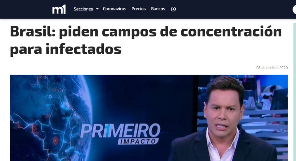 Manchete de jornal com a chamada ''Brasil: piden campos de concentración para infectados"